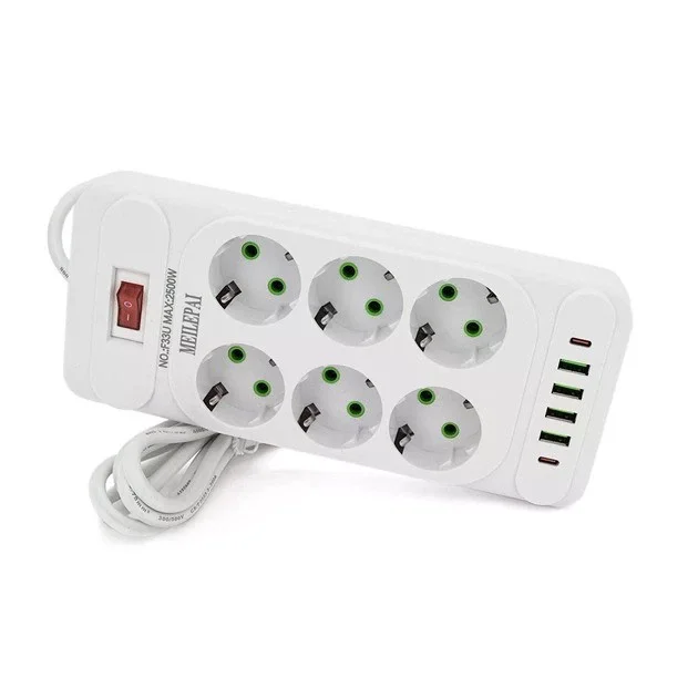 Мережевий подовжувач-фільтр PNS-03/D6 білий 3 м з LED-індикатором, 4 USB і PD Type-C - мініатюра 6