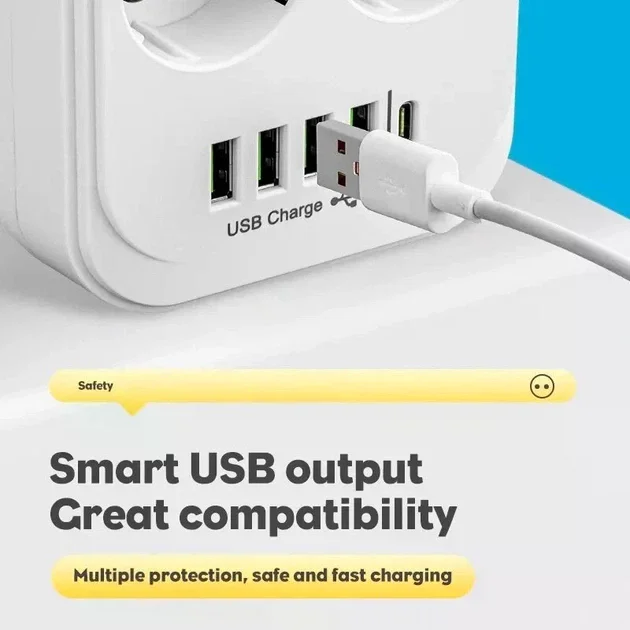 Мережевий подовжувач-фільтр PNS-03/D6 білий 3 м з LED-індикатором, 4 USB і PD Type-C - мініатюра 8