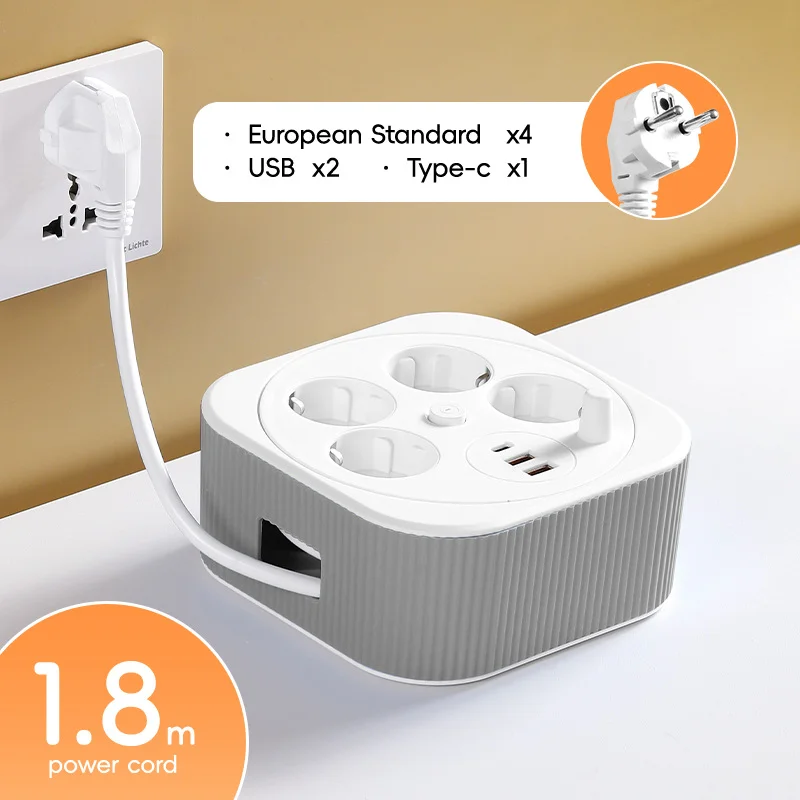 Мережевий подовжувач-фільтр A107/PNS-05 білий 4 м з LED-індикатором, 4 розетками 220V, 2 USB і PD Type-C - мініатюра 3