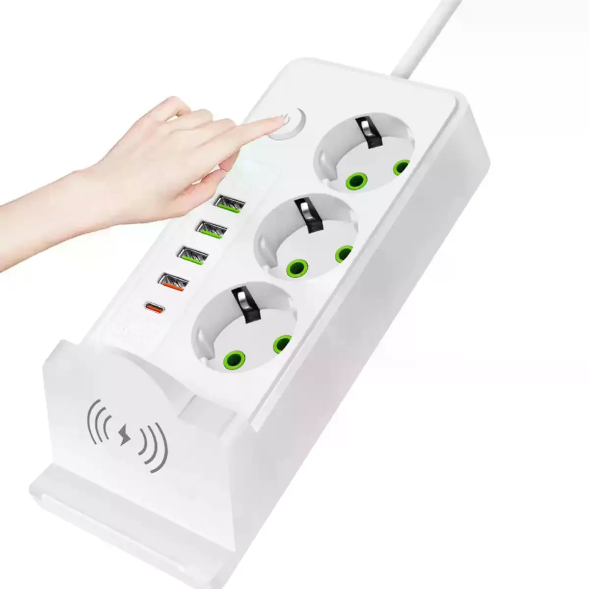 Мережевий подовжувач з бездротовою зарядкою Q360/PNS-06 білий 3 м - мініатюра 2