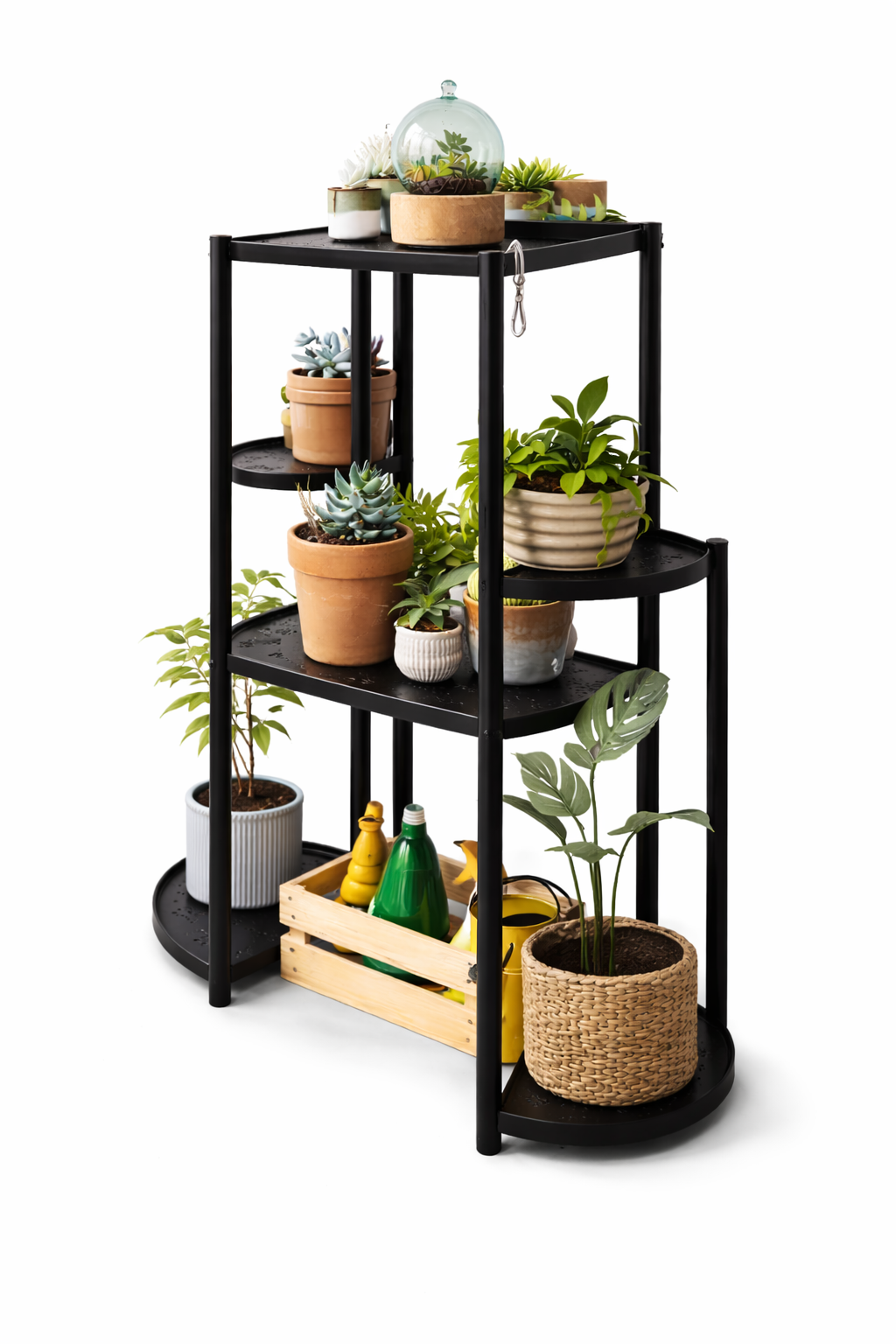 Підставка для квітів підлогова металева на 6 відділень чорна ∙ Стелаж для рослин багаторівневий 6 полиць для вазонів і кімнатних квітів