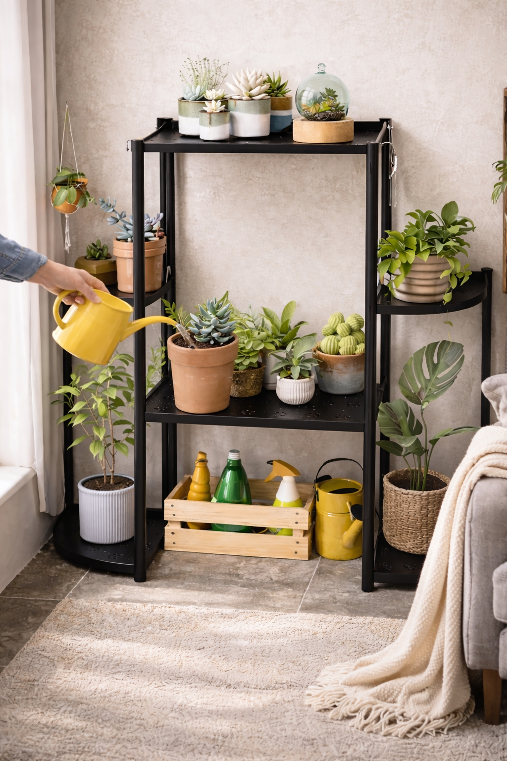 Металева підставка для квітів на 6 полиць чорна - мініатюра 5