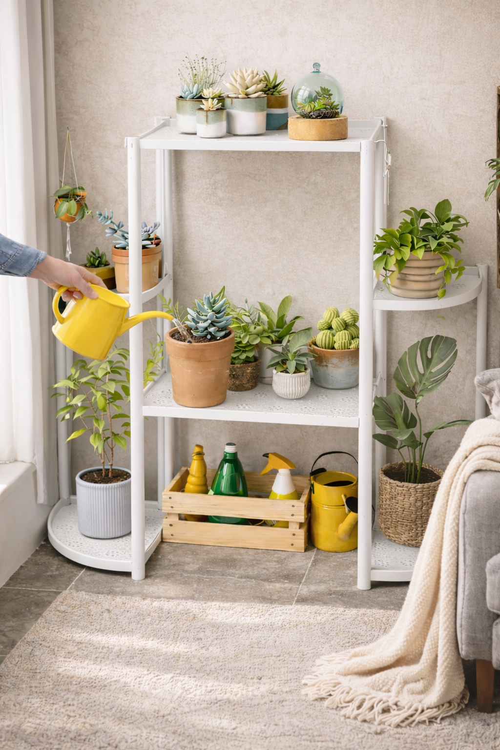Підлогова підставка для квітів на 6 полиць, біла - мініатюра 7