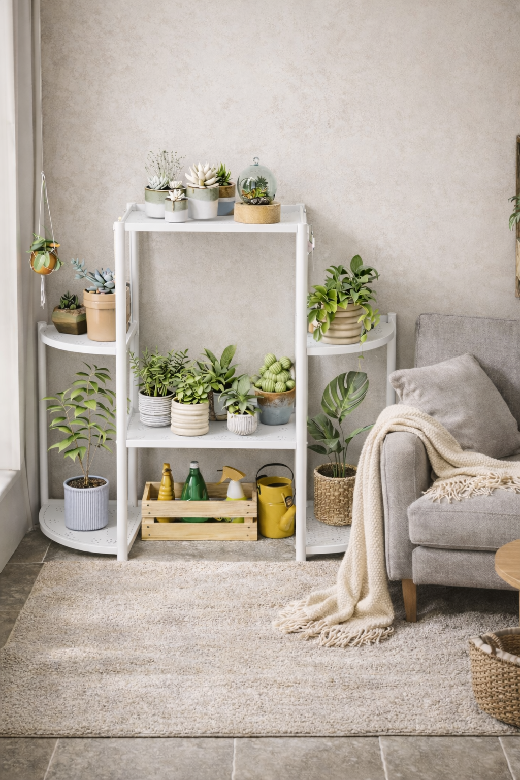 Підлогова підставка для квітів на 6 полиць, біла - мініатюра 8