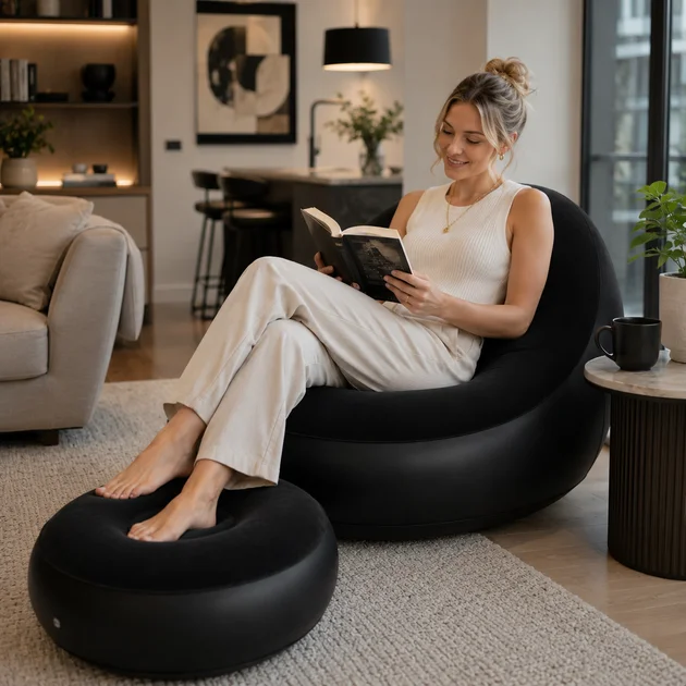 Надувний диван AIR SOFA з насосом чорний - мініатюра 7