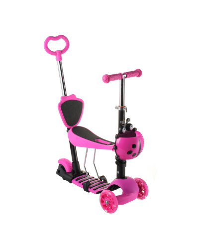 Триколісний дитячий самокат 5 в 1 з батьківською ручкою та сидінням Scooter ∙ Самокат трансформер для дітей зі світними колесами, регульованою висотою керма та кошиком