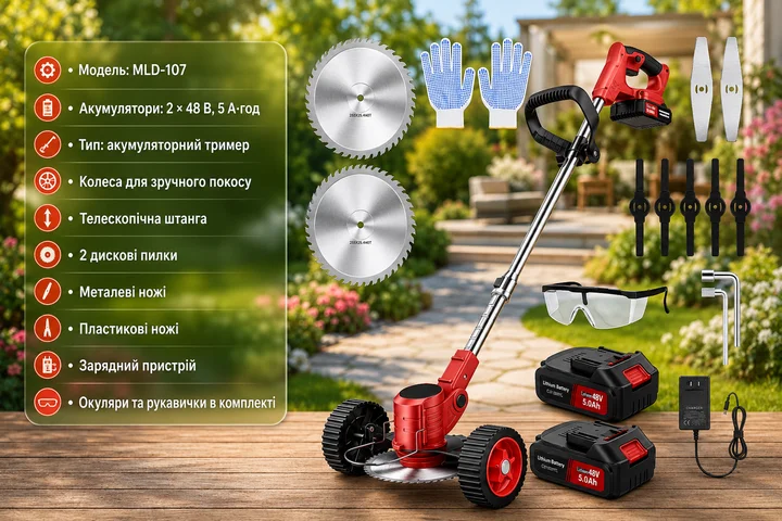 Акумуляторна газонокосарка-тример MLD-107 червона - мініатюра 4