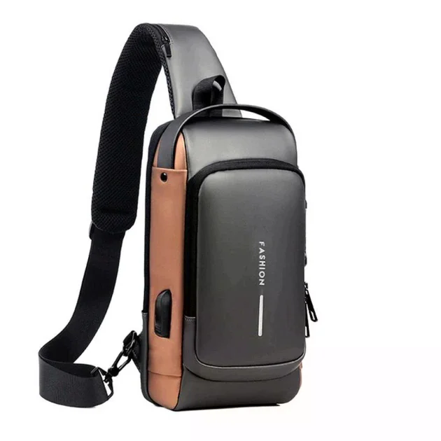 Нагрудна сумка Backpac XL-1514100 чорно-сіра маленька • Сумка через плече з протикрадіжним кодовим замком для міста, поїздок і документів
