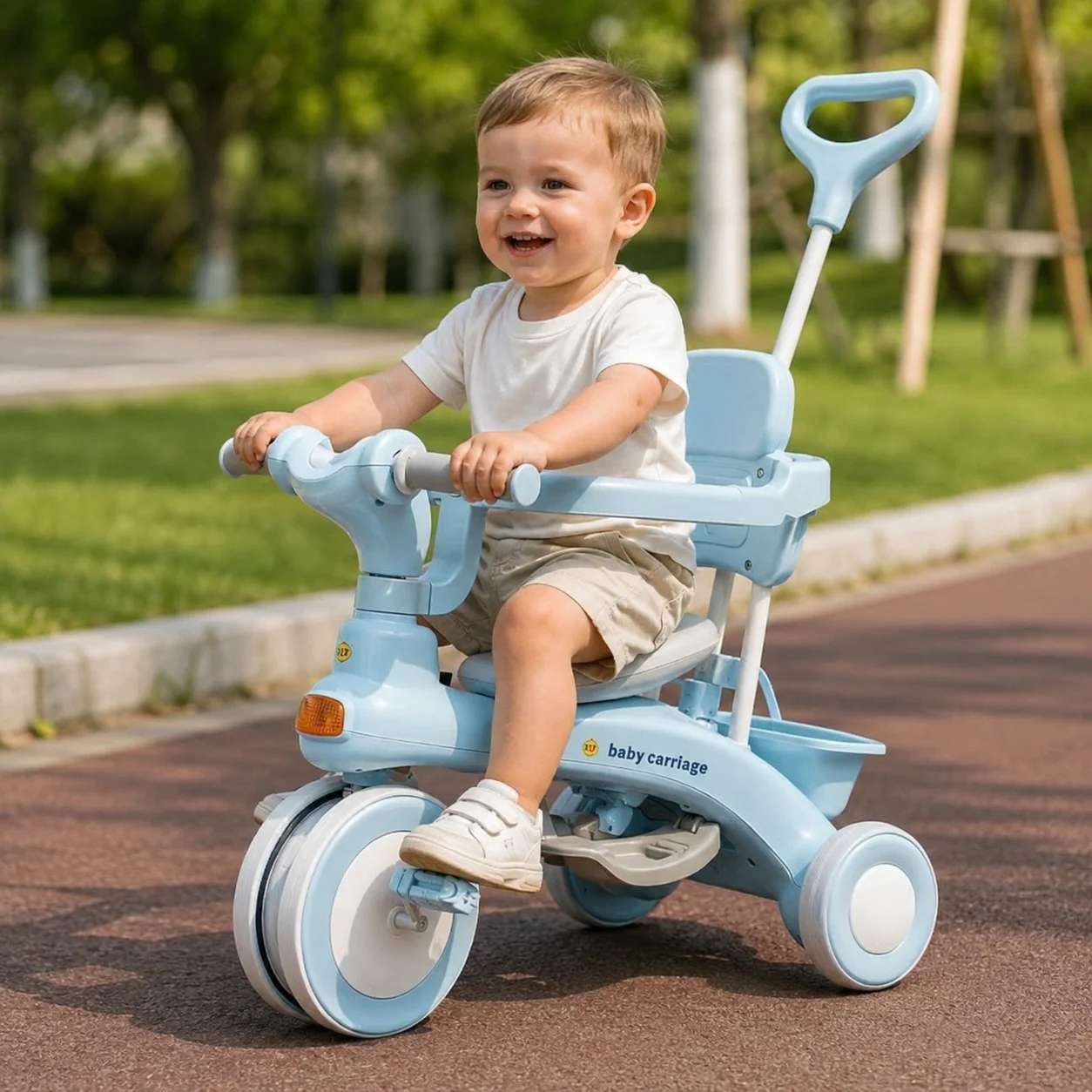 Дитячий триколісний велосипед Baby Carriage 588 блакитний з батьківською ручкою - мініатюра 7