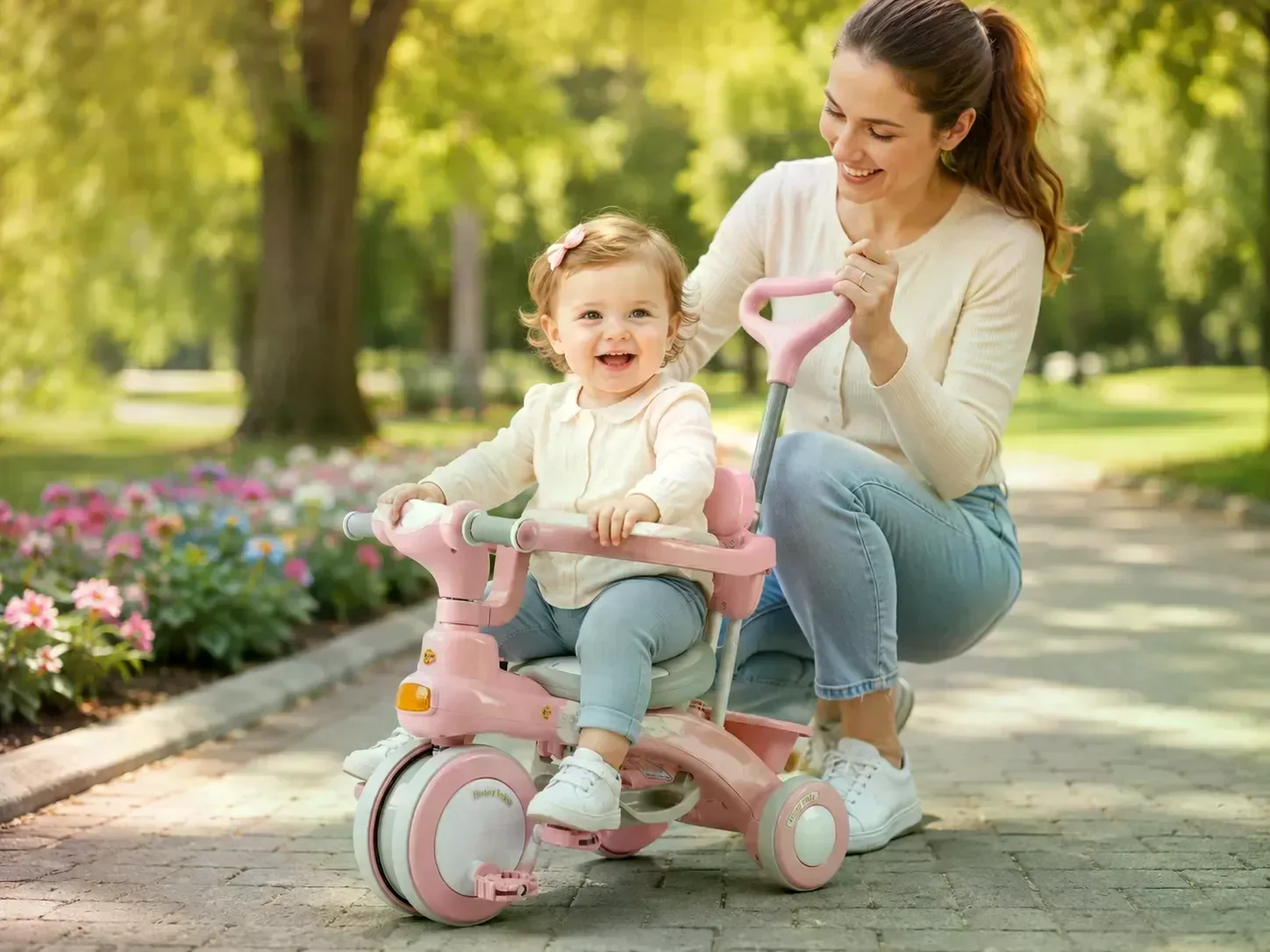 Дитячий триколісний велосипед Baby Carriage 588 рожевий з батьківською ручкою - мініатюра 7