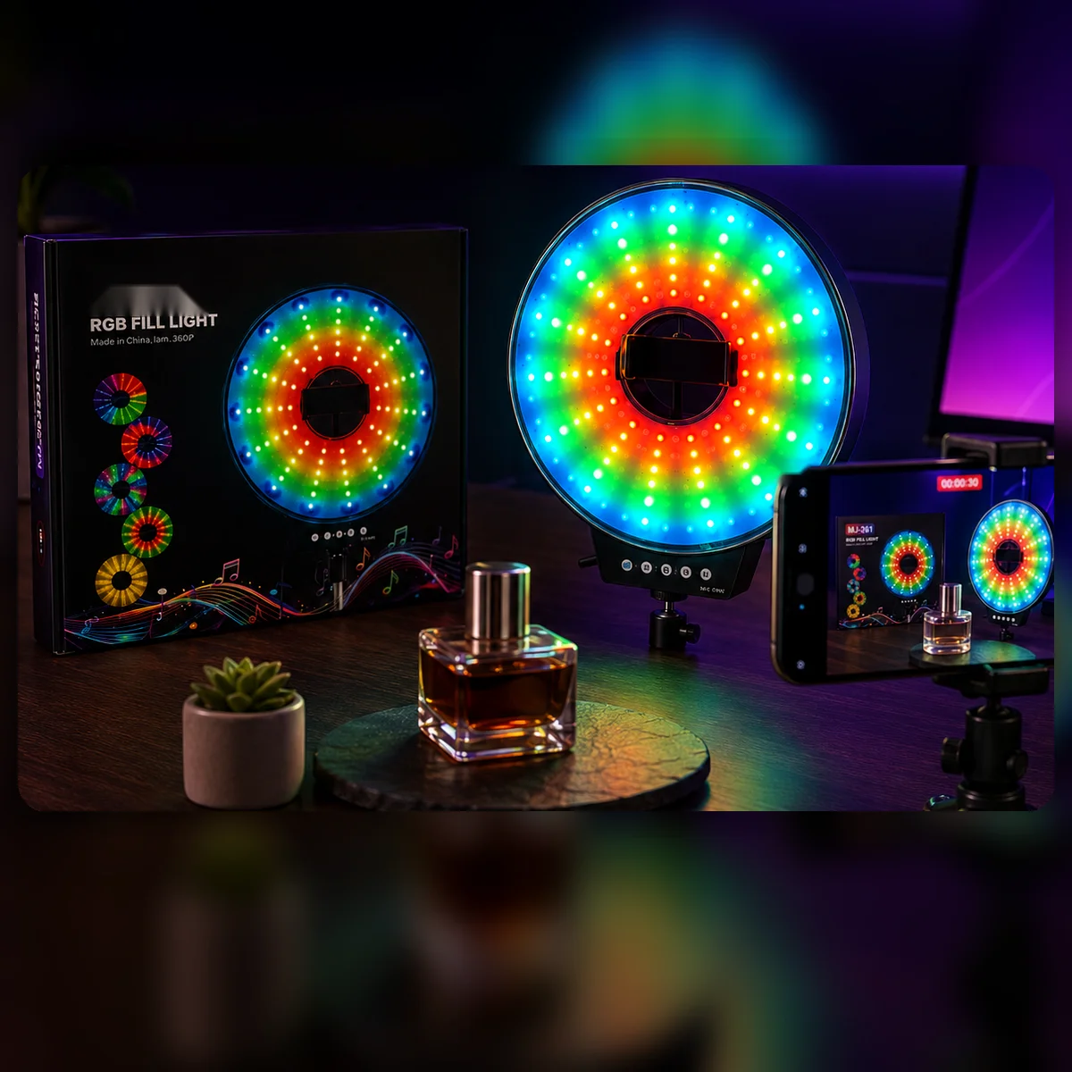 Світлодіодна LED лампа MJ-321 кільцева RGB 35 см з USB підключенням - мініатюра 4