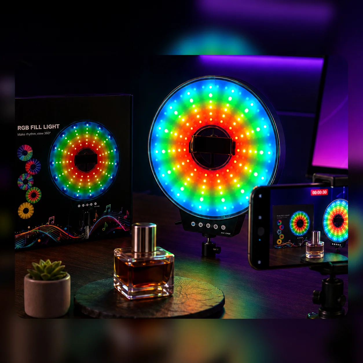 Світлодіодна LED лампа MJ-321 кільцева RGB 35 см з USB підключенням - мініатюра 7