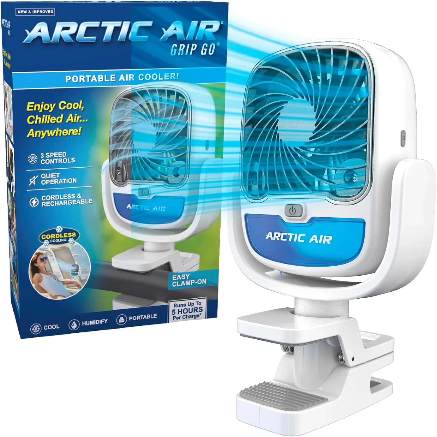 Акумуляторний вентилятор Arctic Cool Clamp з прищіпкою та USB-зарядкою • Портативний вентилятор Arctic Cool Clamp на затискачі для дому, офісу, коляски, авто та відпочинку