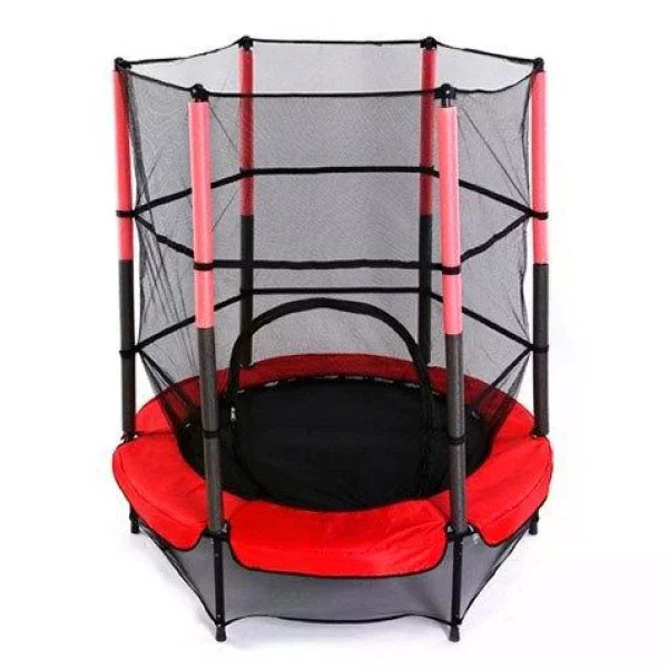 Дитячий батут Just Fun 140×160 см червоний із внутрішньою захисною сіткою • Батут-манеж Just Fun для дітей, дому, дачі, вулиці та активних ігор червоний