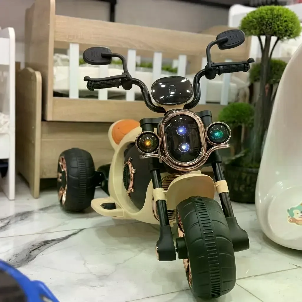 Дитячий електромотоцикл-трайк бежевий на акумуляторі з LED-підсвіткою - мініатюра 6