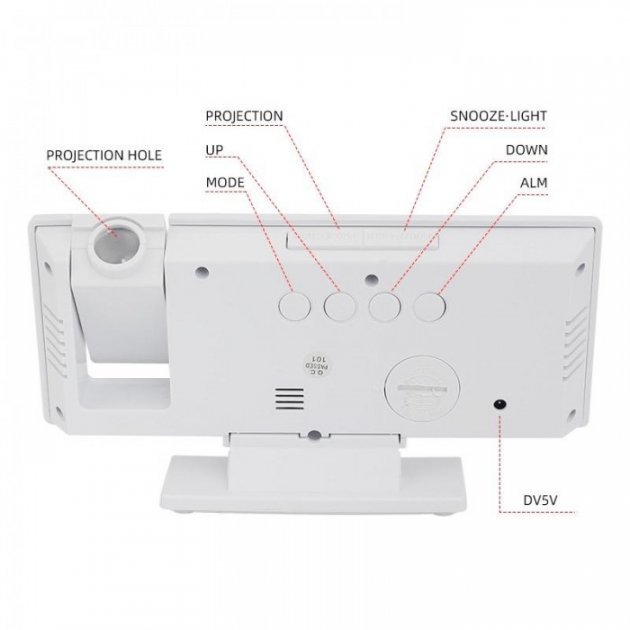 Дзеркальний годинник з проектором часу 3618LP настільний електронний з будильником, календарем та вбудованим термометром ∙ Зелене підсвічування - мініатюра 3