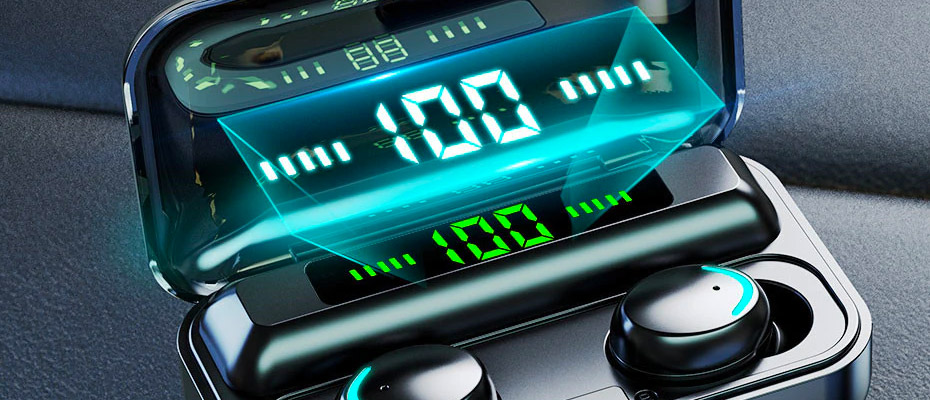 Бездротові сенсорні навушники із цифровим зарядним кейсом TWS BTH-F9-5 Bluetooth блютуз гарнітура - мініатюра 4