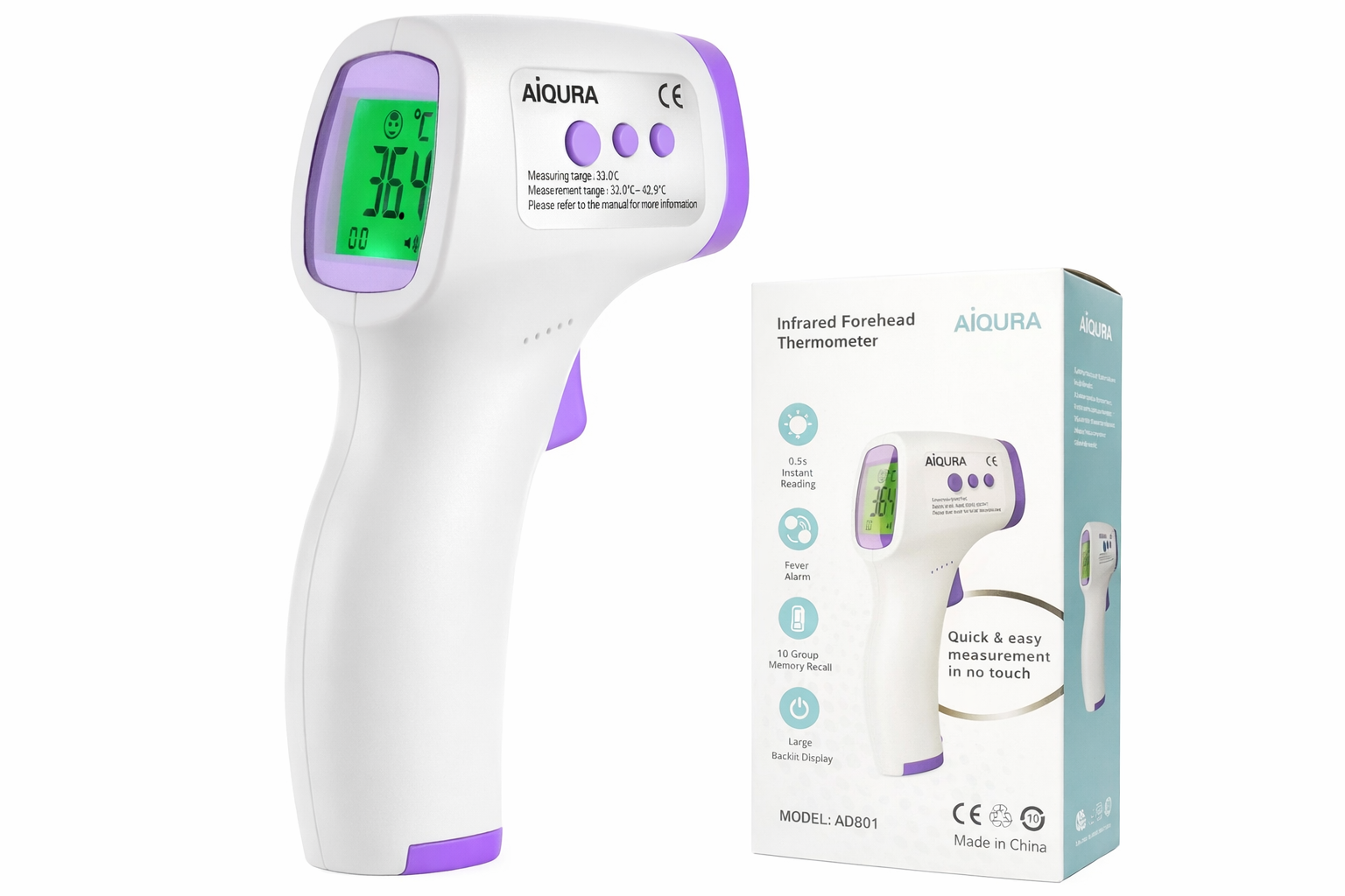 Інфрачервоний безконтактний термометр AD801 • Електронний медичний градусник для швидкого вимірювання температури тіла, дітей, дорослих, води та предметів