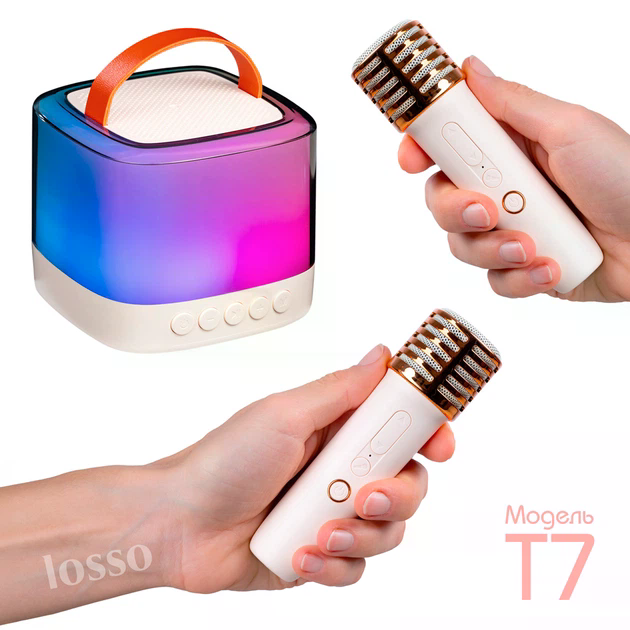 Міні караоке колонка T7 з 2 бездротовими мікрофонами - мініатюра 4