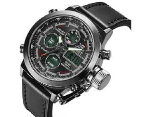 Чоловічий наручний годинник AMST Watch чорний • Стильний кварцовий годинник на руку в чорному кольорі для щоденного носіння, роботи та подарунка