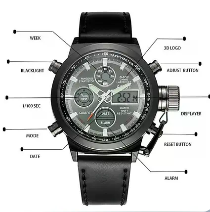 Чоловічий годинник AMST Watch чорний для щоденного стилю - мініатюра 5