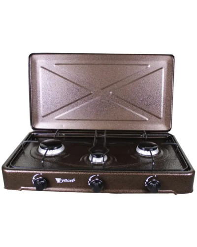 Газова настільна плита на 3 конфорки YUCEL O-300-LPG-CUPPER • Триконфорочна плита для дому, дачі, літньої кухні та приготування їжі