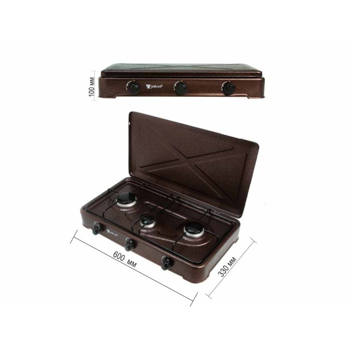 Настільна газова плита YUCEL O-300-LPG-CUPPER на 3 конфорки - мініатюра 5