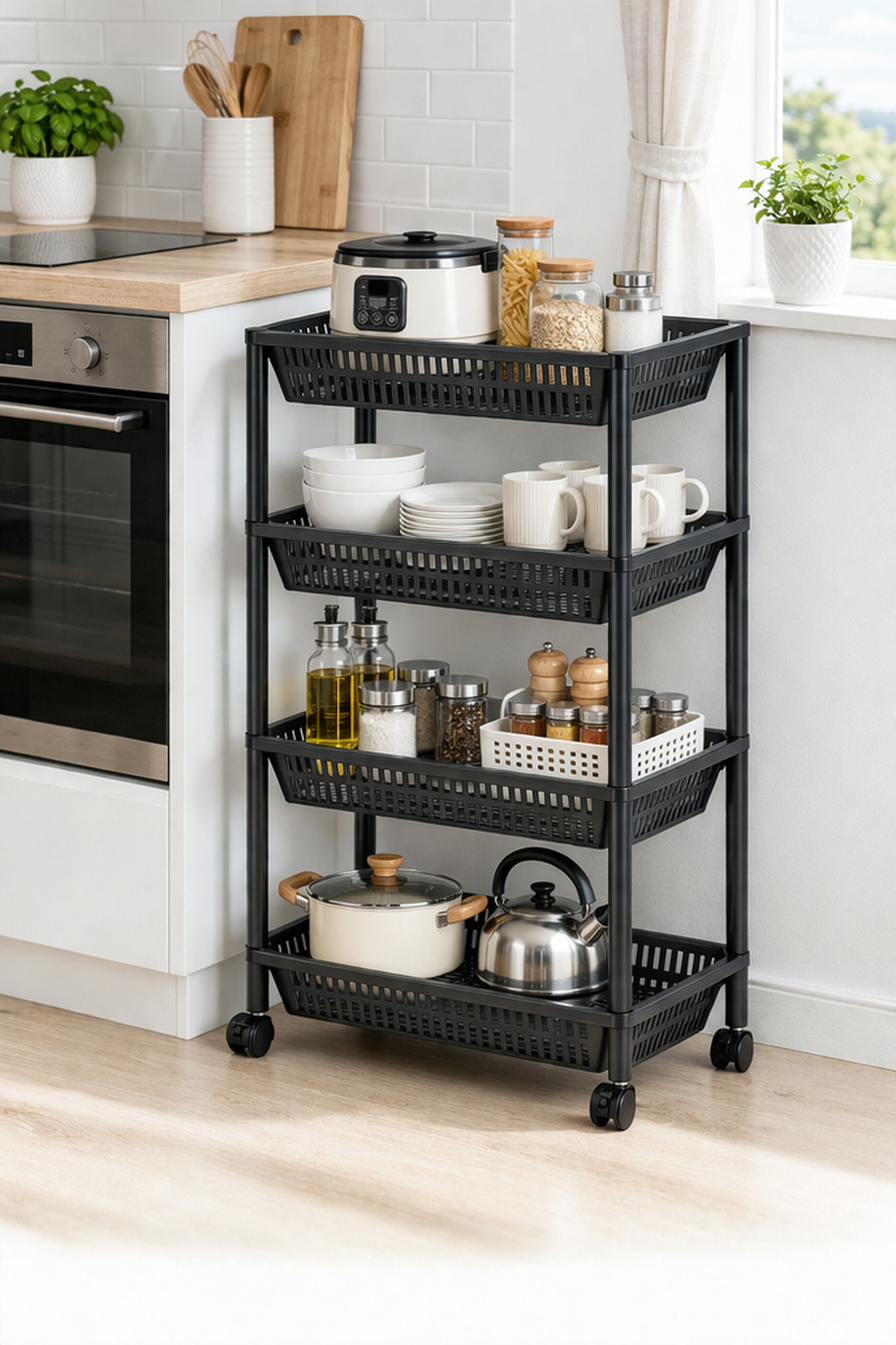 Етажерка 4-рівнева на колесах для кухні, ванної і дому - мініатюра 3