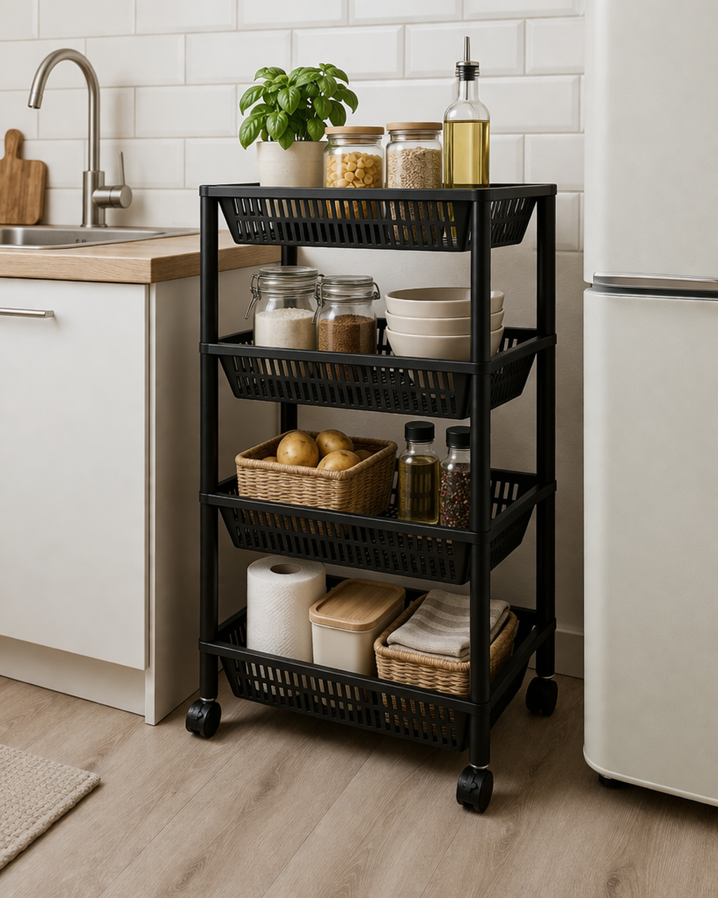 Етажерка 4-рівнева на колесах для кухні, ванної і дому - мініатюра 4