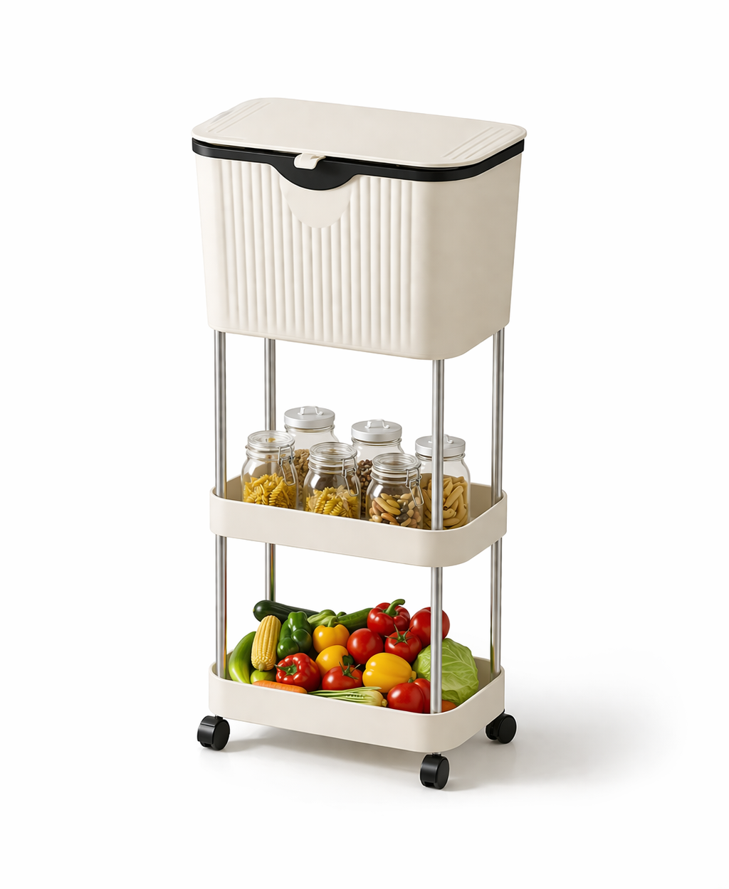 Кухонний візок з урною і полицями для порядку на кухні та в коморі - мініатюра 1