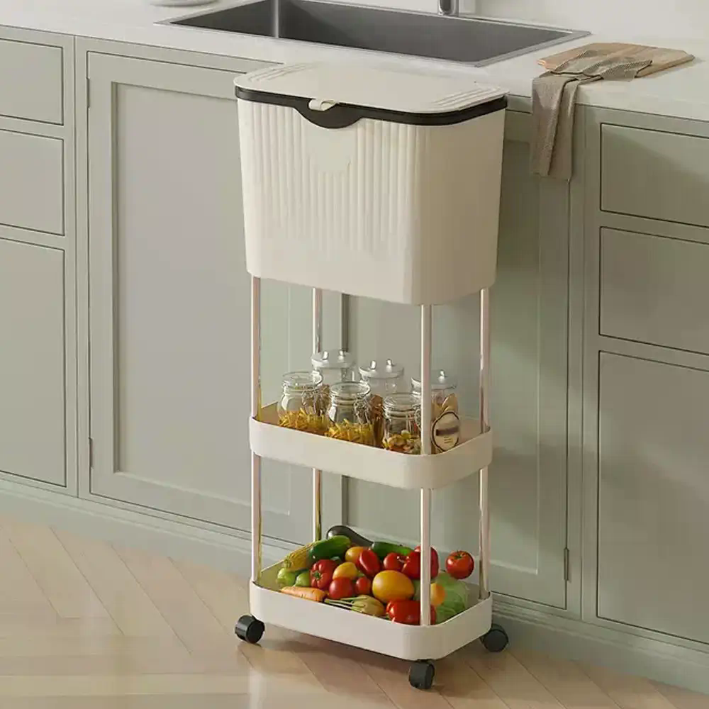 Кухонний візок з урною і полицями для порядку на кухні та в коморі - мініатюра 2