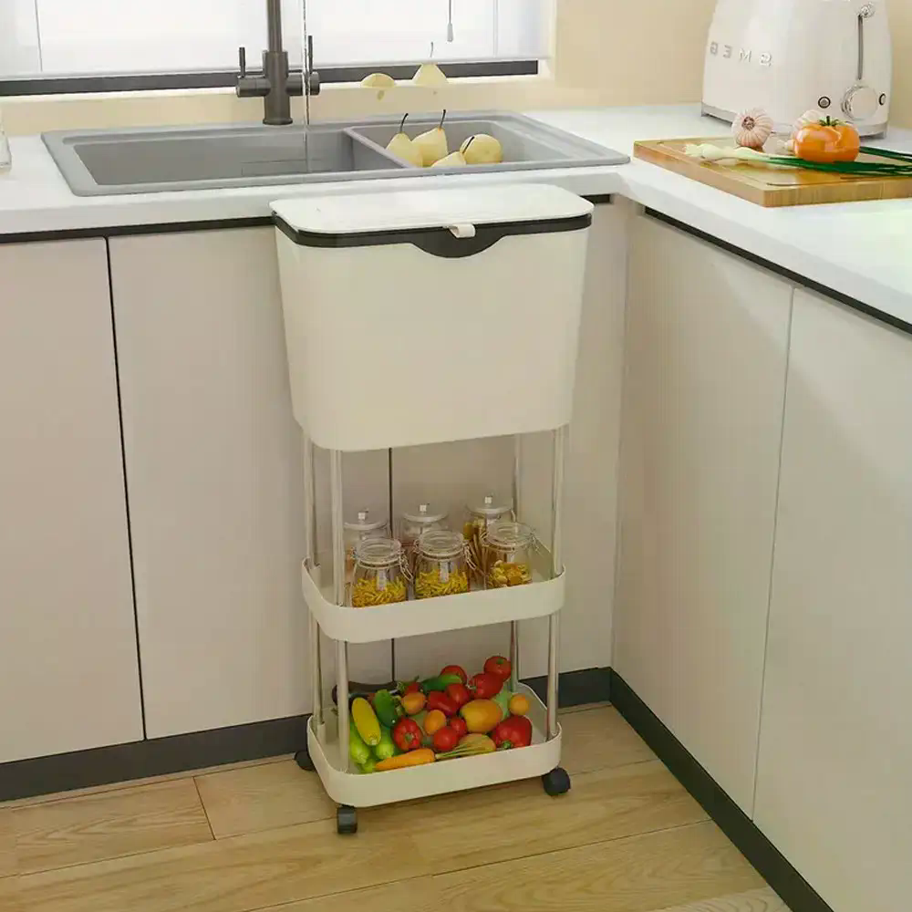 Кухонний візок з урною і полицями для порядку на кухні та в коморі - мініатюра 3