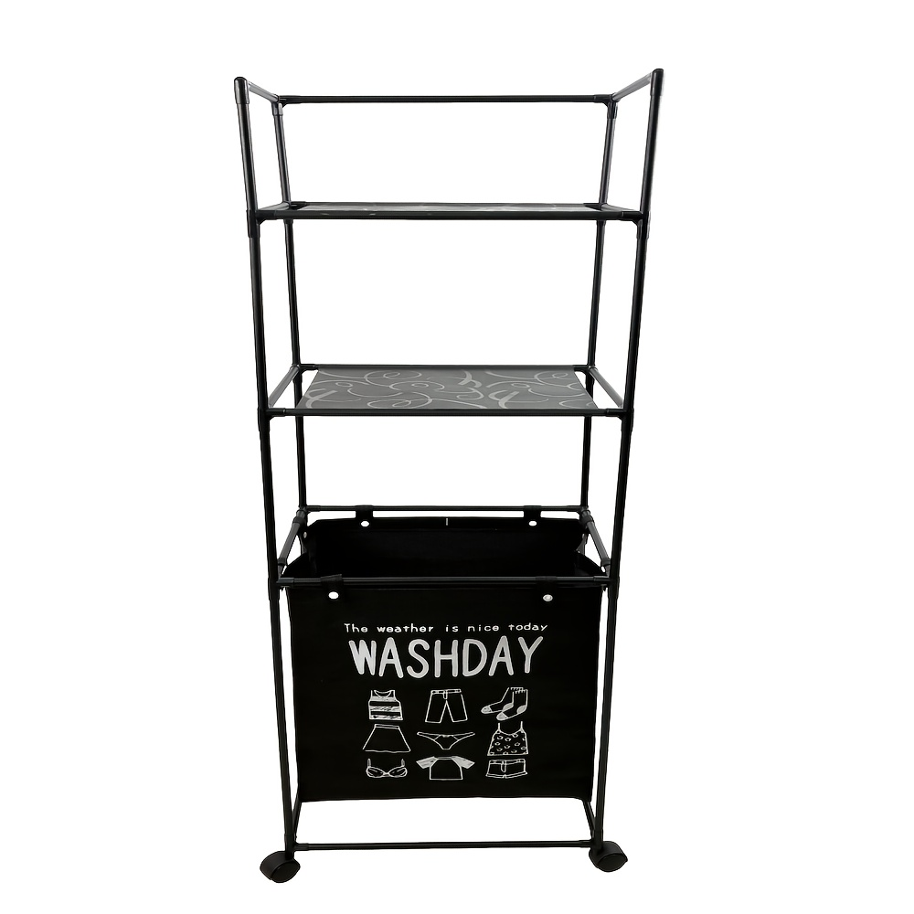 Кошик для білизни з 2 полицями 130х42х31 см чорний - мініатюра 2