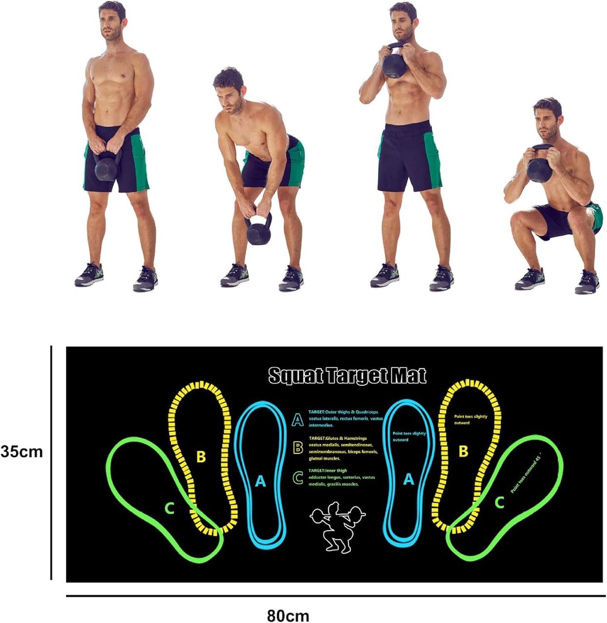 Килимок для вправ Clefairy для присідань із напрямною для стоп • Спортивний килимок для фітнесу, домашніх тренувань і правильної постановки ніг