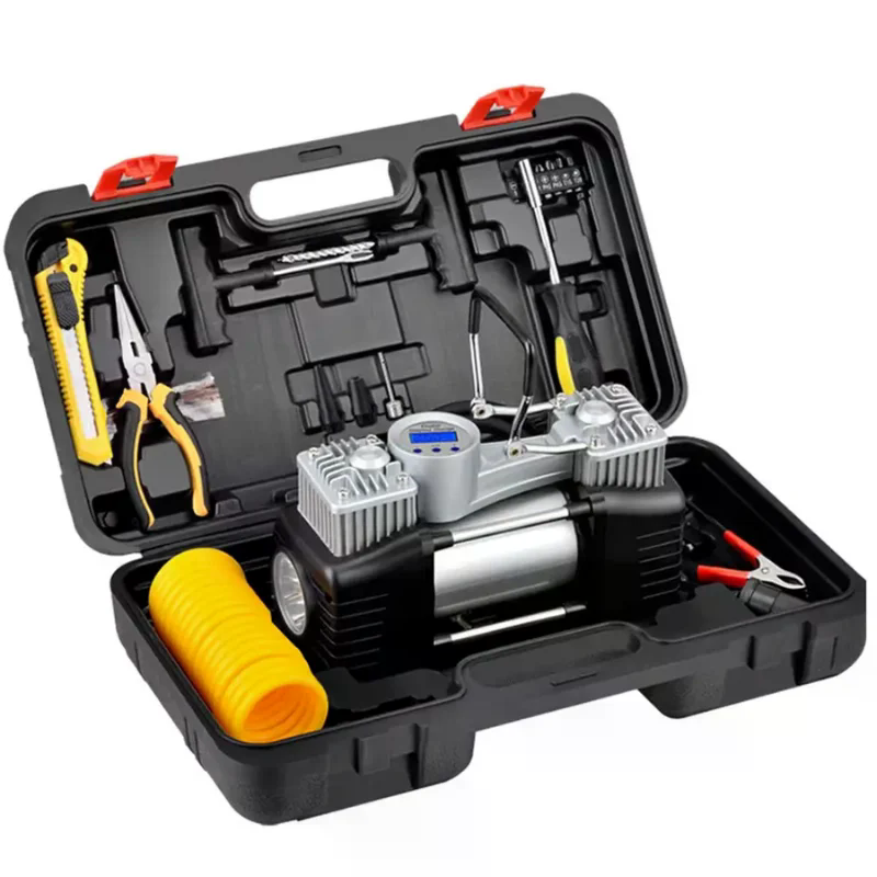 Автокомпресор MA608 12V у кейсі з манометром і ремкомплектом - мініатюра 1