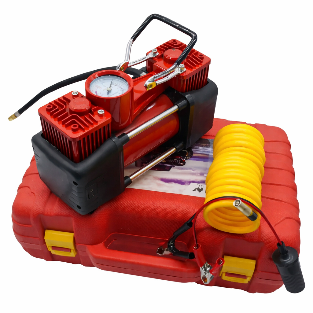Автомобільний компресор у кейсі RED MA810 • Автокомпресор 12V для шин, човнів і матраців з манометром, клемами АКБ і набором для ремонту