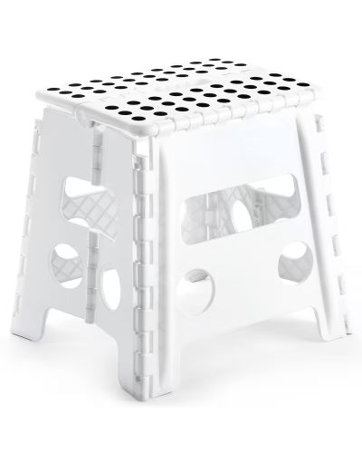 Складний табурет 33 см з ручкою KAR86 білий • Пластиковий табурет для риболовлі, кемпінгу, дачі, пікніка та відпочинку на природі