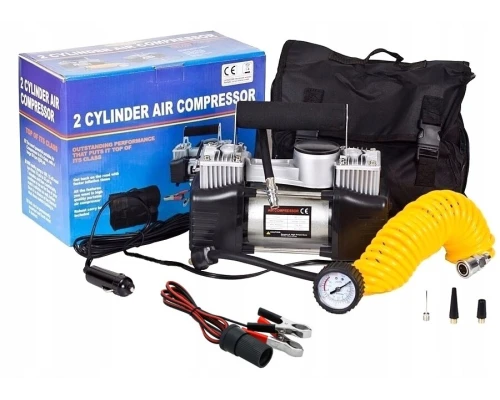 Автомобільний компресор двопоршневий Air Compressor 12V 628-4x4 • Електричний насос для шин від прикурювача 12 В з манометром для автомобіля, позашляховика, кросовера і дороги