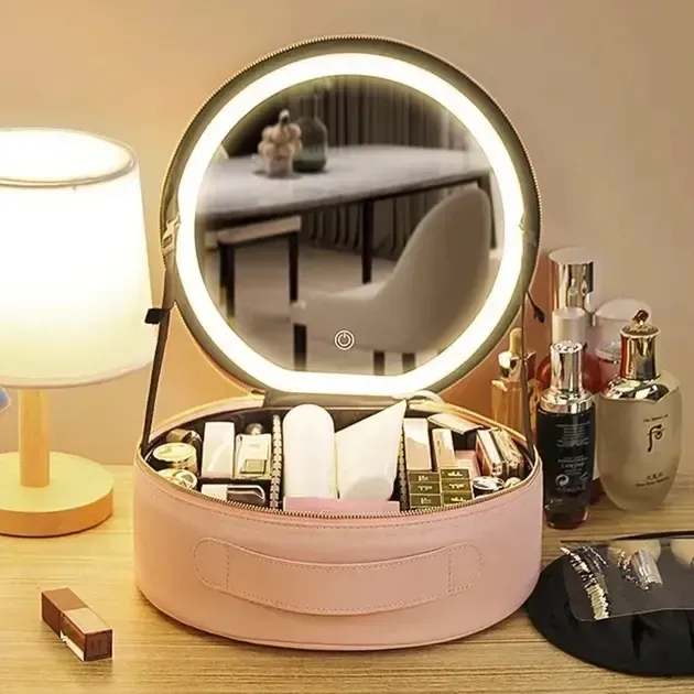 Косметичка-органайзер NiceLand з LED-дзеркалом, рожева - мініатюра 3