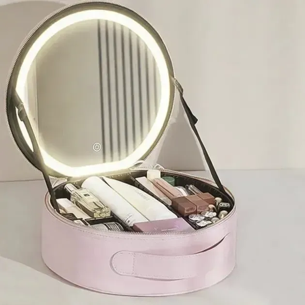 Косметичка-органайзер NiceLand з LED-дзеркалом, рожева - мініатюра 4