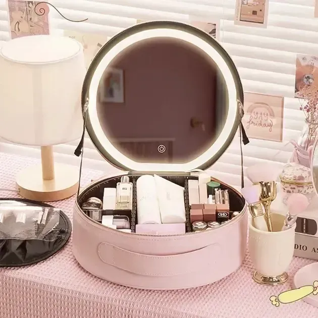 Косметичка-органайзер NiceLand з LED-дзеркалом, рожева - мініатюра 5