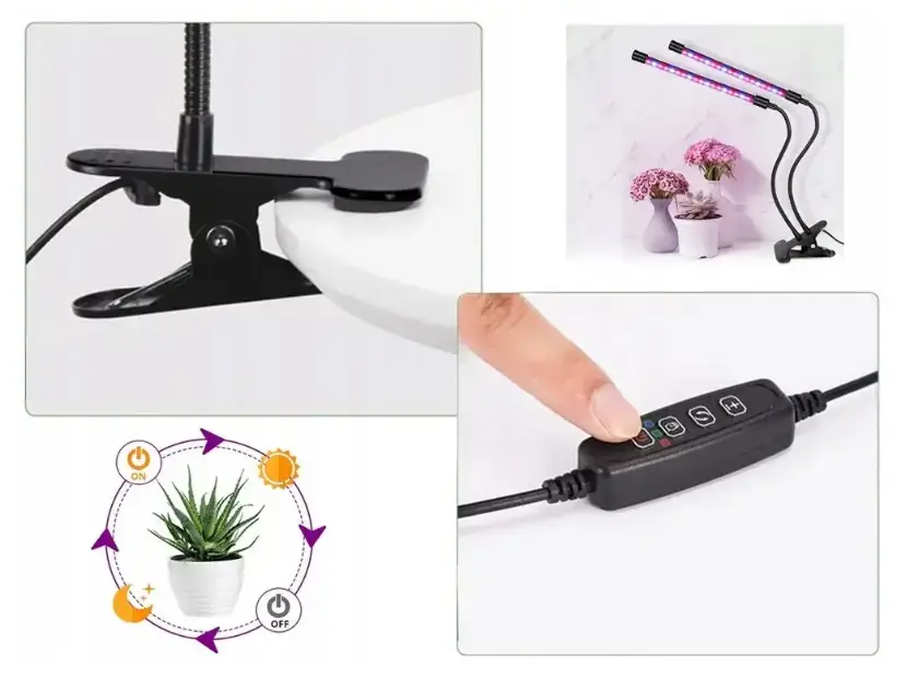 Подвійна фітолампа для рослин з таймером, USB живленням і гнучкими ніжками - мініатюра 2