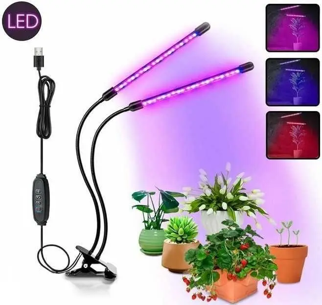 Подвійна фітолампа для рослин з таймером, USB живленням і гнучкими ніжками - мініатюра 3