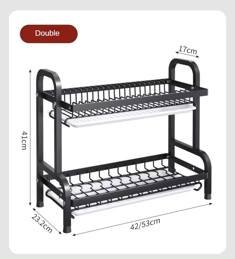 Двоярусна сушарка для посуду LY-620 з нержавіючої сталі для кухонної стільниці - мініатюра 6