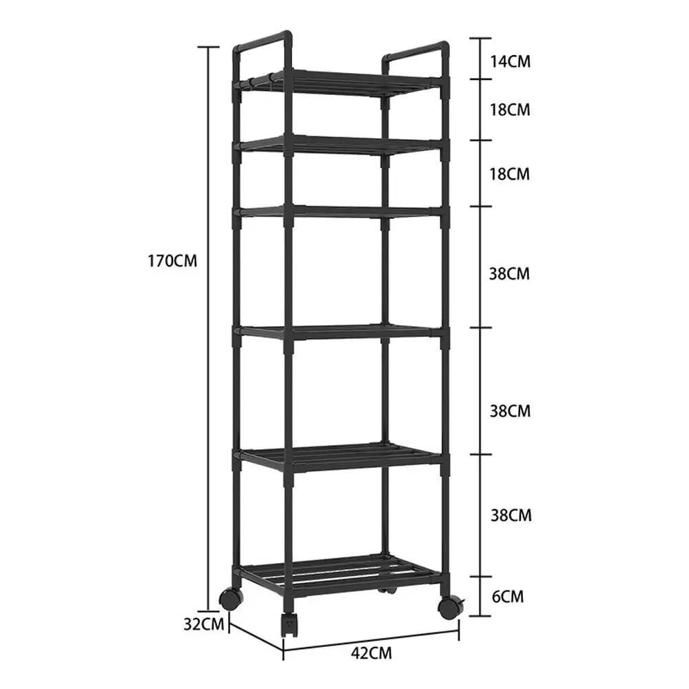 Стелаж-етажерка на колесах 6 ярусів 170 x 42 x 32 см для кухні та дому - мініатюра 2