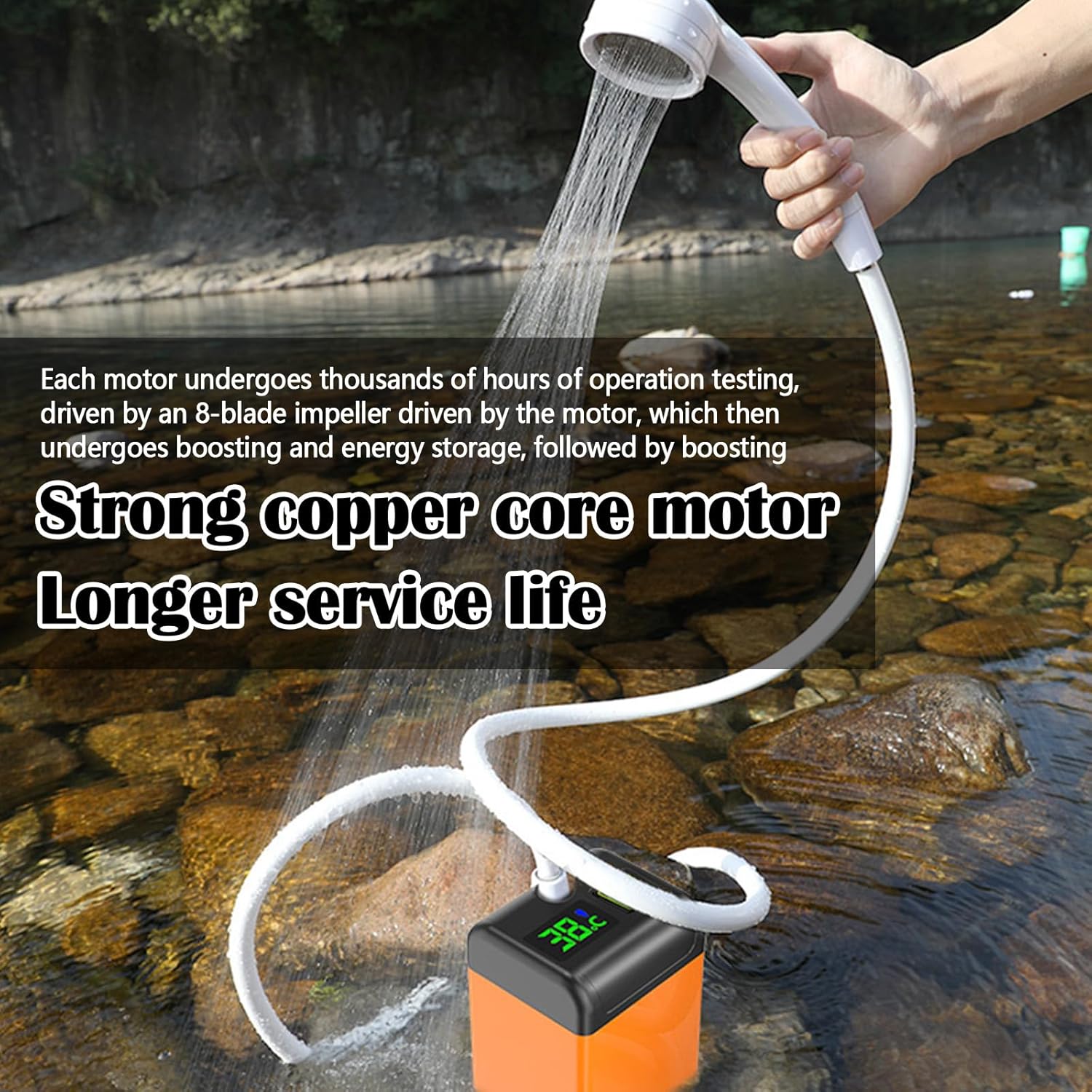 Портативний душ Outdoor Shower 1402 з акумулятором 7800 мАг для кемпінгу, дачі та подорожей - мініатюра 8