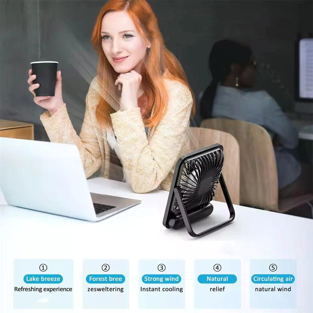 Настільний акумуляторний вентилятор з дисплеєм і USB-зарядкою для столу та навчання - мініатюра 2