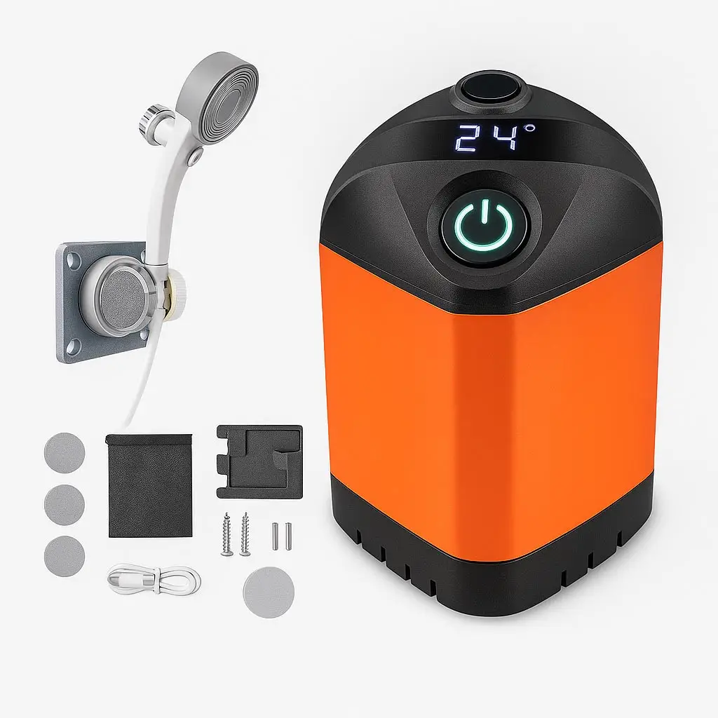 Кемпінговий душ 6000 mAh з насосом, дисплеєм температури та шлангом 2 м - мініатюра 2