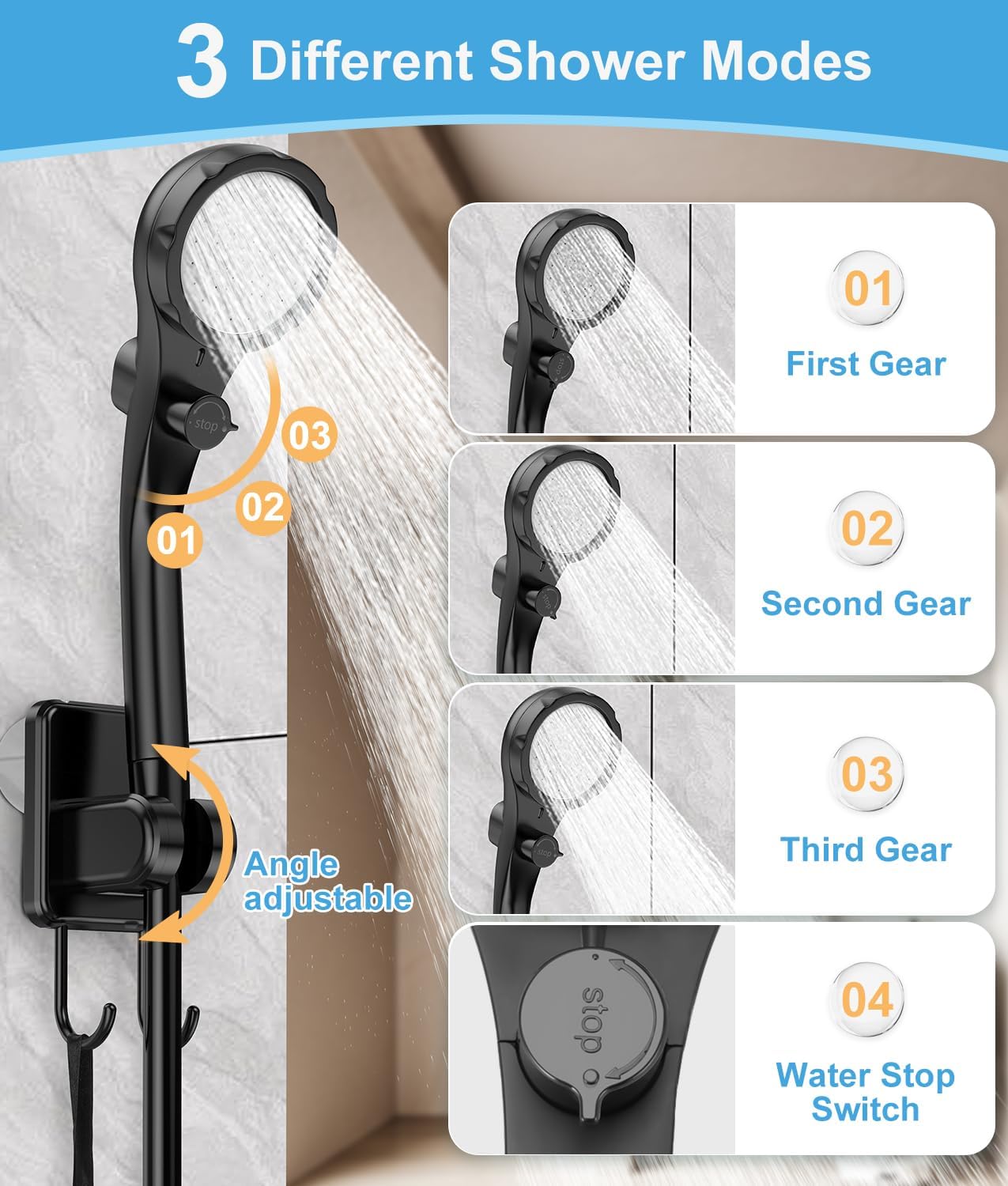 Кемпінговий душ 6000 mAh з насосом, дисплеєм температури та шлангом 2 м - мініатюра 3