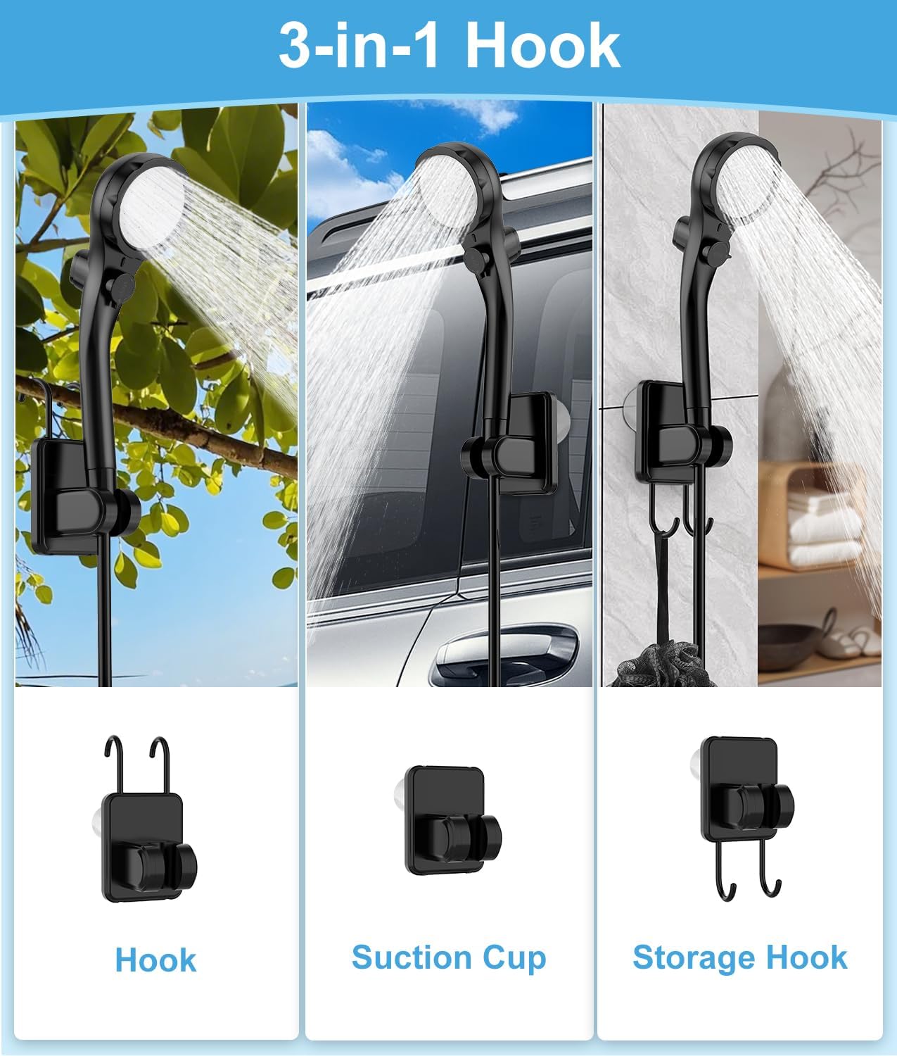 Кемпінговий душ 6000 mAh з насосом, дисплеєм температури та шлангом 2 м - мініатюра 8